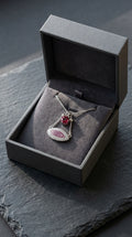 Royal Crimson Marquise Halo Pendant & Multi-Strand Silver Chain Necklace