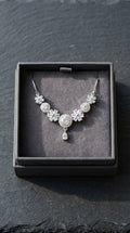 Royal Floral Cluster Zircon Pendant Necklace with Teardrop Accent
