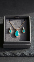 Royal Emerald Green Zircon Bridal V-Necklace & Teardrop Earring Set