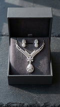 Royal Silver Necklace & Teardrop Earring Set