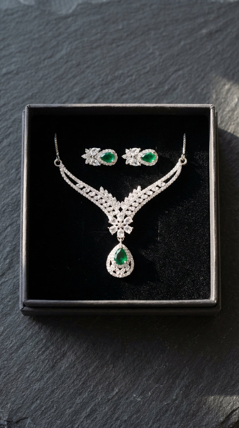 Royal Seafoam Turquoise Zircon Square-Cut Halo Pendant & Earring Set