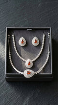 Royal Amber Zircon Bridal Teardrop Necklace, Bracelet & Earring Set