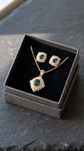 Royal Emerald Green Gold Plated Pendant Necklace & Earring Set