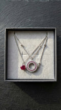 Royal Crimson Zircon Double-Layered Halo Circle Pendant Necklace