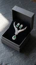 Royal Emerald Green Zircon Bridal Necklace and Teardrop Earring Set