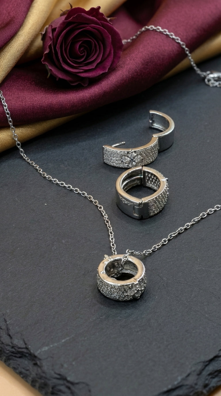 Royal Emerald Green Zircon Bridal V-Necklace & Floral Drop Earring Set