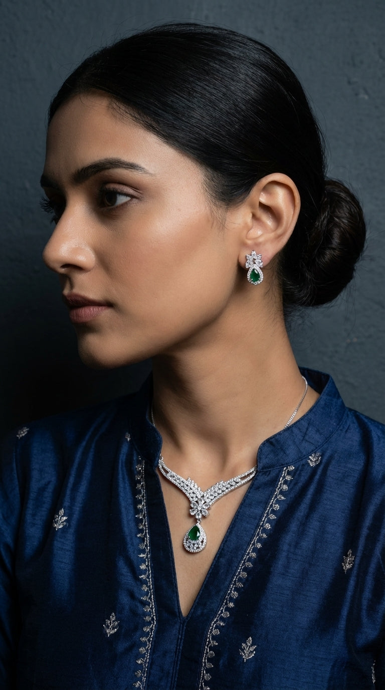 Royal Seafoam Turquoise Zircon Square-Cut Halo Pendant & Earring Set