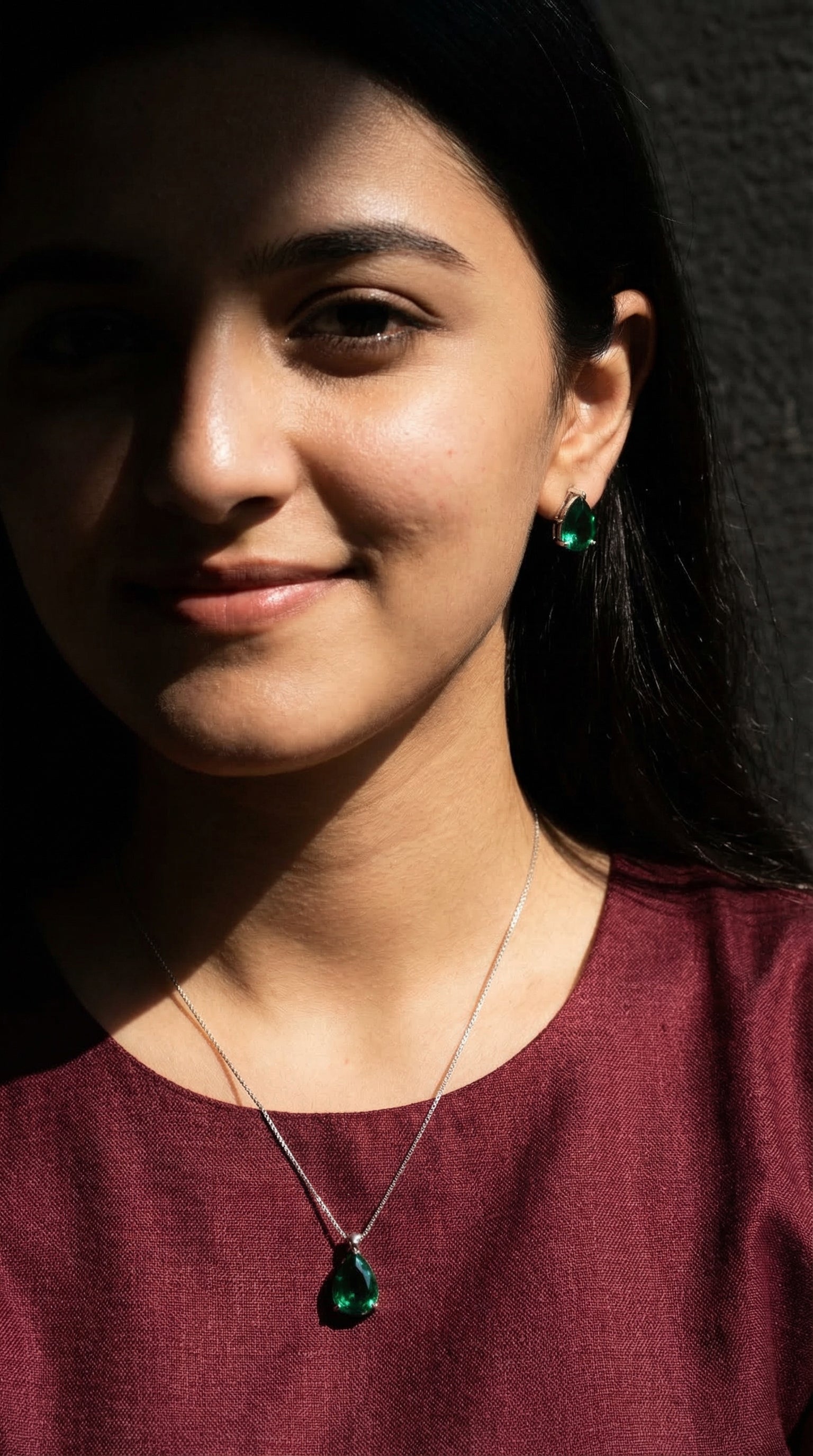 Royal Emerald Green Zircon Bridal Teardrop Pendant and Earring Set